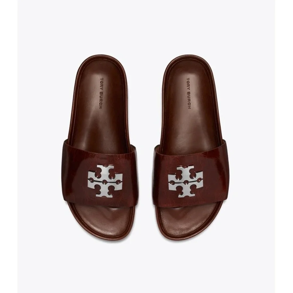 Tory Burch Charlie Sport Slide Womens 8.5 Papaya Seed Leather luxury sandals